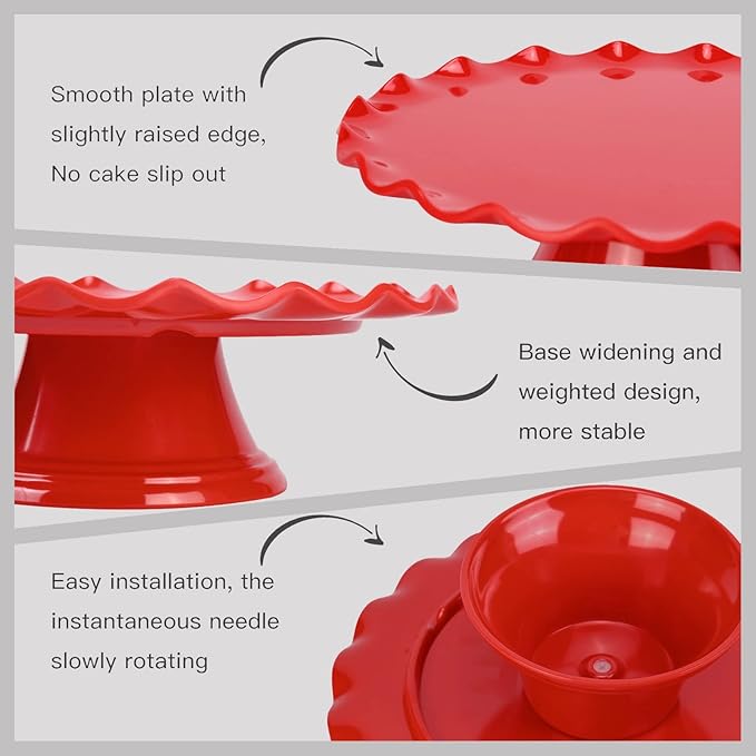10.8 Inch Floral Border Cake Stand, Melamine Display Stand,Cupcake Stand for Birthday Parties, Weddings, Baby Shower,Anniversary and Other Events, Red