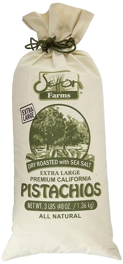 Setton Farms Pistachios, Dry Roasted and Salted Pistachios, Extra Large Premium California Pistachios, In Shell Pistachios, 3lb Burlap Gift Bag, 48 oz, Certified Non-GMO, Gluten Free, Vegan and Kosher
