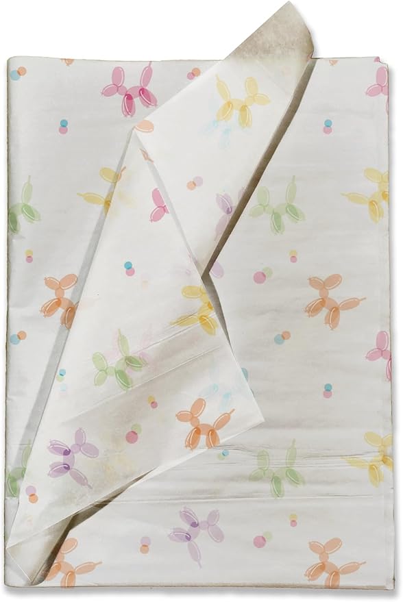 Pro Supply Global Balloon Dogs Printed Tissue Paper for Gift Bags or Boxes and Wrapping - Birthday Bulk Decorative Art Tissue Paper for Packaging and Gifting | 24 Sheets 20" x 30"