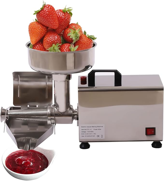 450W Electric Tomato Strainer, 304 Stainless Steel Tomato Mill Machine with Dia 4.8" Funnel, 50 Kg/H Pure Copper Motor Food Strainer and Sauce Maker for Tomato Sauce Silver 110V