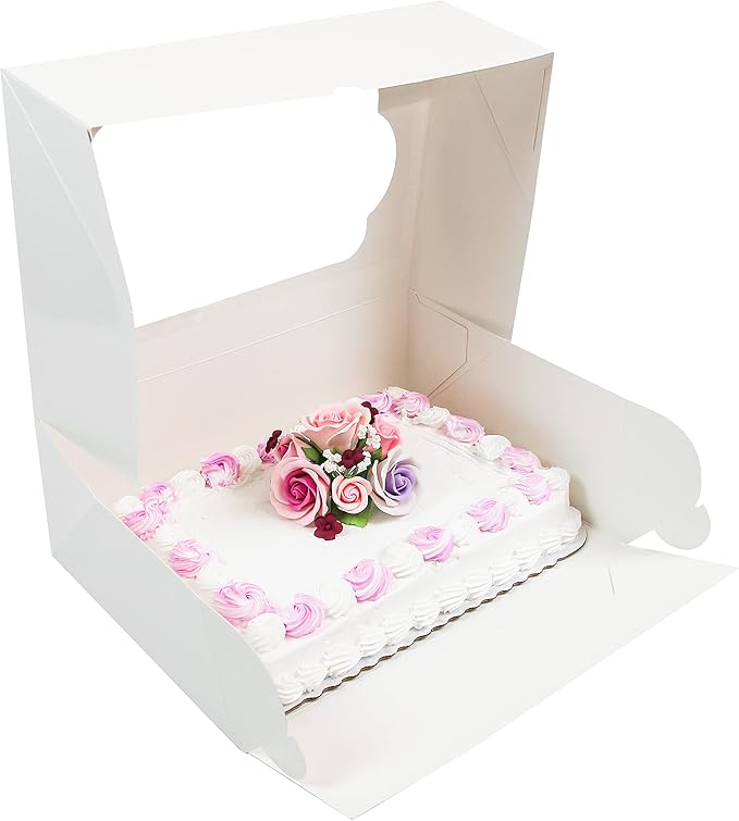 Global Sugar Art Auto-Popup Quarter Sheet Cake Box or 12 Cupcake Box, White 14 x 10 x 4 Inches, 5 Count. Also for 9 x 13 sheet cakes, cookies, pastries, desserts.