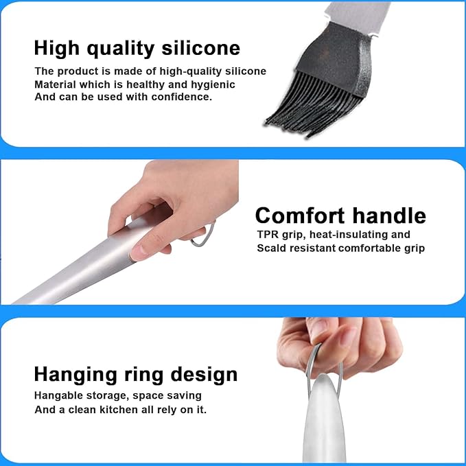 Basting Brush, 17.7 in Multipurpose Stainless Steel Long Handle Basting Brush Oil Spread Brush Heat Insulation Anti Scalding Cooking Brush for Pastry Sauce BBQ Grill