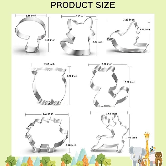 Woodland Cookie Cutter Set-3 Inches-7 Piece-Fox, Owl, Deer, Bird, Hedgehog, Squirrel, Mushroom, Forest Animal Cookie Cutters Molds for Kids Birthday Party Woodland Baby Shower