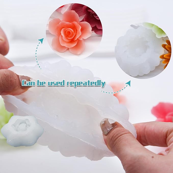 EuTengHao Flower Silicone Candle Molds for Wax Candle Soap Silicone Resin Cake Making, 3D Plant Flower Wax Scented Candle Soap Silicone Resin Casting Molds (8 Styles Flowers)