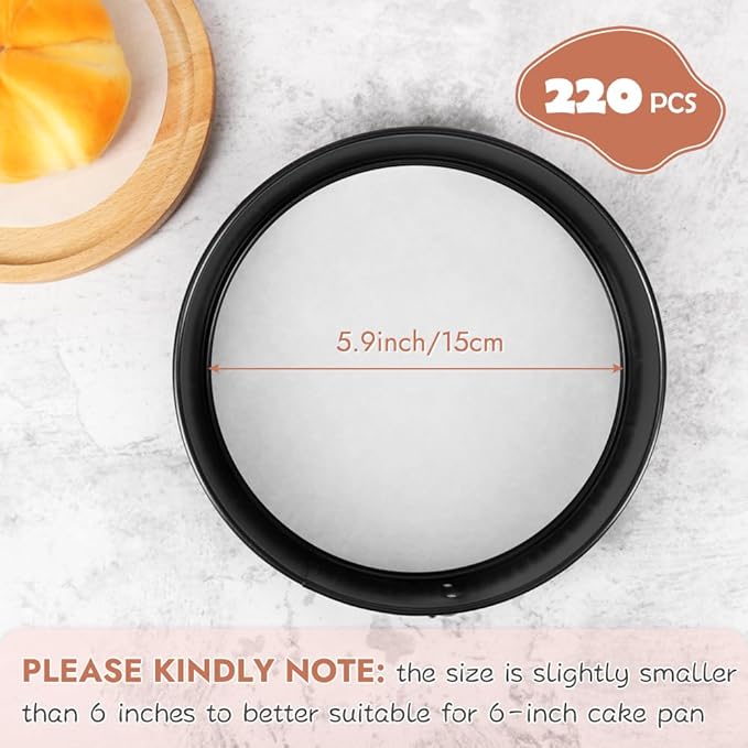 BYKITCHEN 6 Inch Parchment Paper Rounds, Set of 220, Burger Patty Paper/Hamburger Press Paper, Non Stick Small Pre-cut Round Parchment Paper for Cake Pan, Springform Pan, Smash Burger Press and More