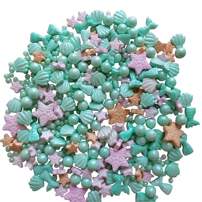 Homankit Mermaid Sprinkle Sweets Sprinkles for Baking Dessert Cupcake Cake Topper Starfish Shell Pearl Mermaid Candy Mix 3.53 Ounces Green