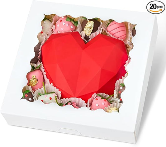 Kucoele 20 PCS Pie Boxes, 10 x 10 x 2.5 Inches Bakery Boxes with Window, Auto-Popup Cookie Boxes White Treat Boxes for Chocolate Strawberries, Pastries, Muffins, Donuts