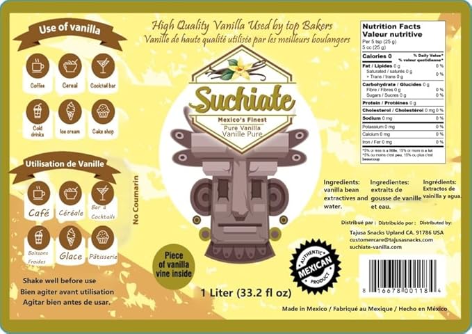 Suchiate Pure Vanilla | Mexican Vanilla for Baking and Desserts | Made with Real Vanilla Bean | Vainilla Mexicana Buena 33.8oz (1 Liter)