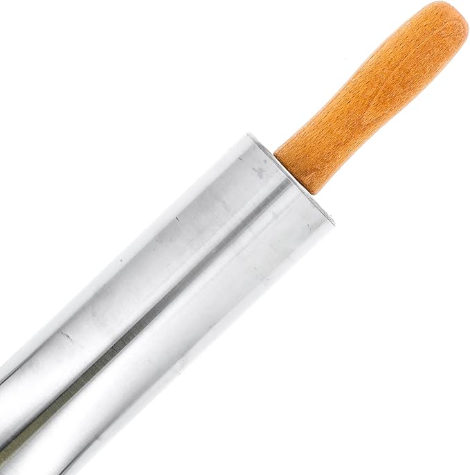 Beille Oak Wood Stainless Steel Barrel Classic Bakers Rolling Pin Baking Supplies Kitchen Essentials (2 Sizes) (17 Inch)