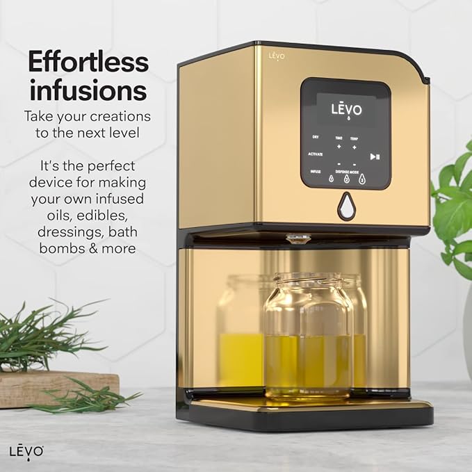 LEVO Lux - Premium Herbal Oil Infusion Machine - Botanical Extractor - Herb Dryer, Decarboxylator, & Oil Infuser - Gourmet Edible Infusion Maker - For Infused Gummies, Brownies & More - Silver
