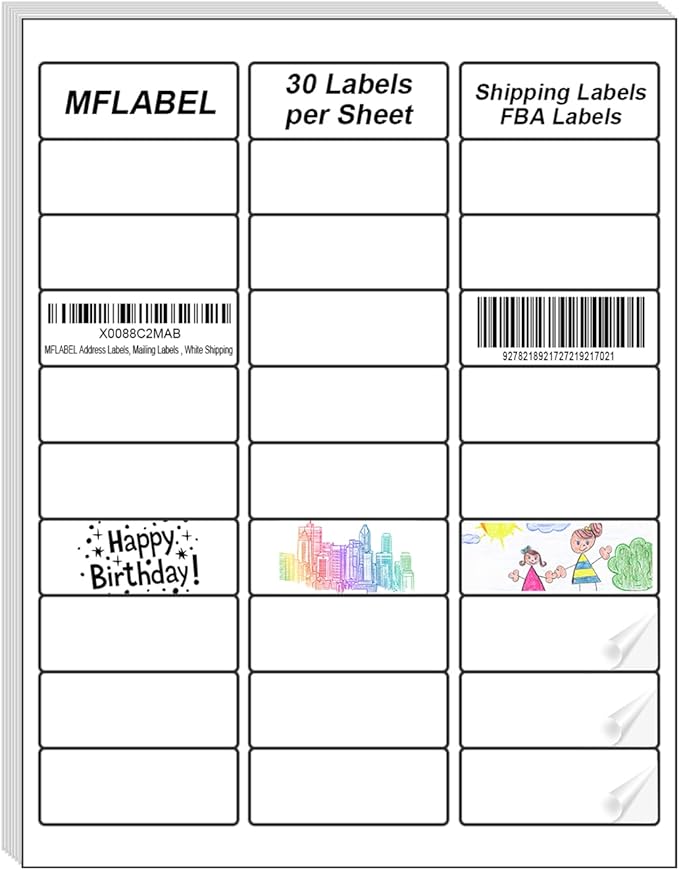 MFLABEL 1" x 2-5/8" Address Labels for Laser & Inkjet Printers 15,00 White Shipping Stickers(50Sheets,30/Sheet)+48 Free Fragile Stickers | Easy Peel,Mailing Labels for Packages, Shipping