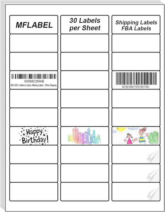 MFLABEL 1" x 2-5/8" Address Labels for Laser & Inkjet Printers 15,00 White Shipping Stickers(50Sheets,30/Sheet)+48 Free Fragile Stickers | Easy Peel,Mailing Labels for Packages, Shipping