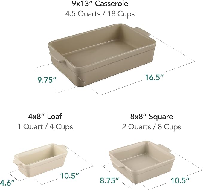 Best Choice Products Set of 3 Large Serving Trays, Party Platters and Ceramic Non-Stick Bakeware For Appetizers, Charcuterie, Snack, Dessert, Casserole, Sour Dough Bread Loaf - Mushroom Beige