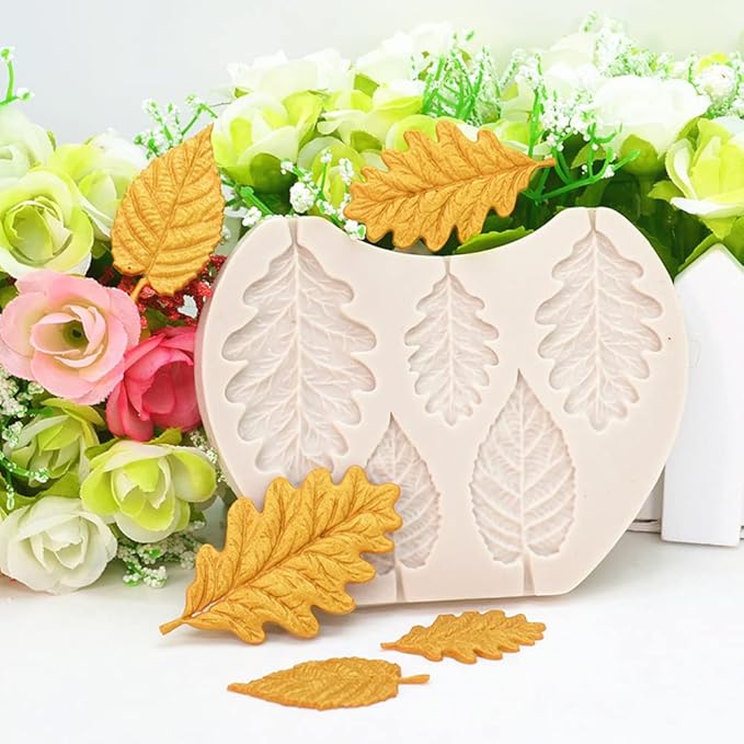 Leaf Silicone Mold Rose Flower Fondant Molds DIY Cake Decorating Tools Sugarcraft Candy Resin Clay Chocolate Gumpaste Moulds (4.2 x 3.28 x 0.24 inches)
