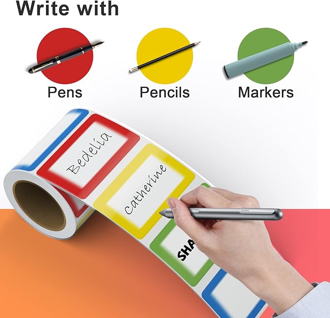 MFLABEL® Colorful Name Tag Labels - 800-Pack Writable Stickers for Kids, Office, School & Events, 3.5 x 2.25 Inch, Easy Peel & Stick, Waterproof Name Tags for Organizing, ID, Party & Classroom Use
