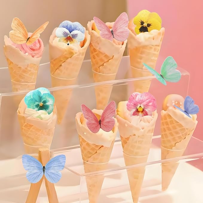 Pansy Butterfly Cake Decoration Edible Wafer cupcake Top decoration Wedding birthday party dessert decoration mix sizes and colors(Set 3【Mix 104pcs】)