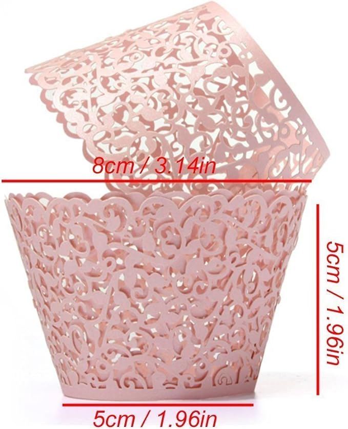 YOZATIA Vine Cupcake Wrappers, 60PCS Lace Cupcake Liners for Regular Sized Cupcake (Pink)