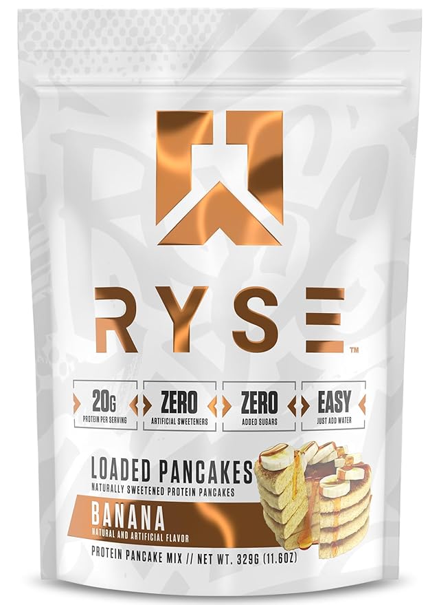 RYSE Loaded Protein Pancake & Waffle Mix - Banana - Naturally Sweetened Breakfast with 21g Protein, 3g MCTs and 2g Fiber - No Added Sugar - High Protein Snack for Clean Energy - 6 Servings