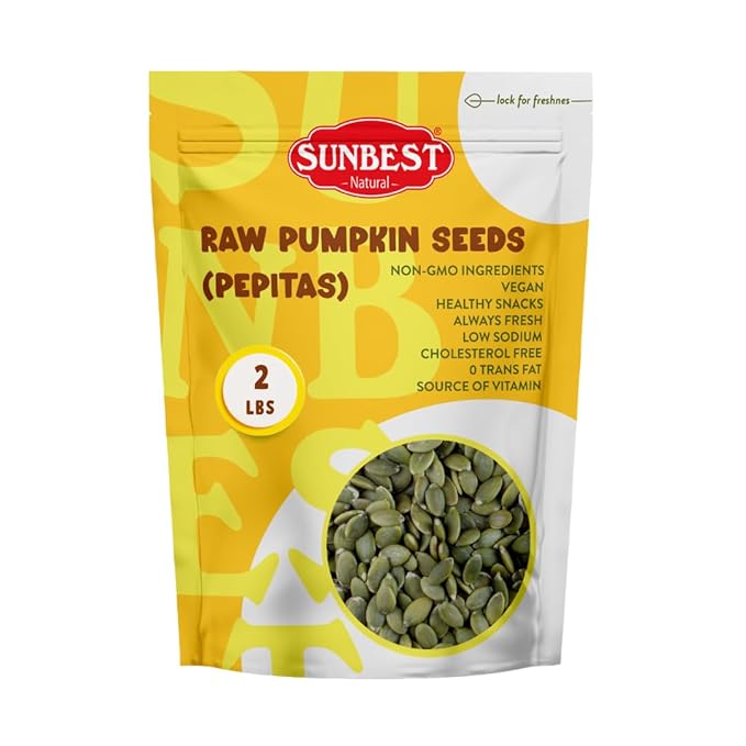 Sunbest Natural Raw Pumpkin Seeds 32 Oz (2 lbs) 1 Pack - Nutrient-Rich, Unsalted, Ready to Eat - Ideal for Snacking, Cooking & Baking - Non-GMO, Kosher, Vegan-Friendly - Bulk Packaging