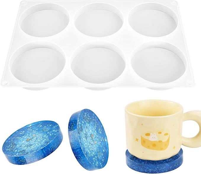 6-Cavity Deep Round Coaster 4 Inch Round Silicone Resin Molds for Epoxy Resin, Cups Mats, DIY Craft