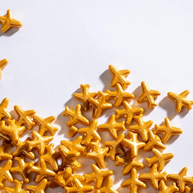 Gold Airplane Sprinkles, Airplane Cake Sprinkles,Cookie Sprinkles,Sugar Pearl, Edible Candy Pearls 130g 4.6OZ for Cake Cupcake Decorationg (Goldairplane)
