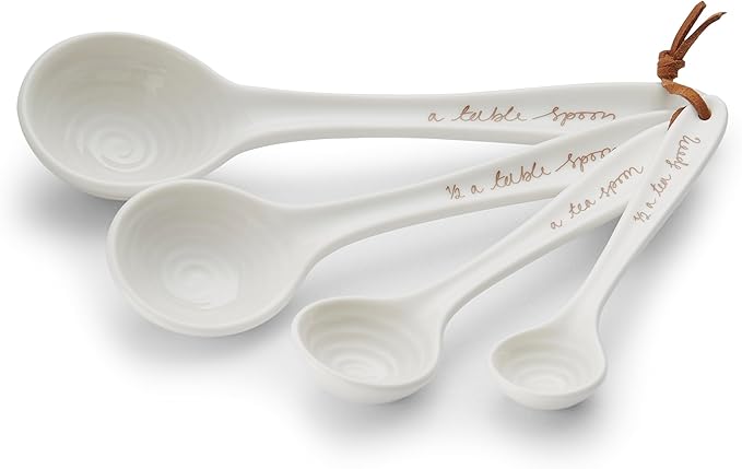 Portmeirion Sophie Conran Measuring Spoons, Set of 4 - Fine Porcelain Nesting Utensils with Hand-Thrown Look for Kitchen Prep, Baking & Serving Tools, Durable Design & Dishwasher Safe