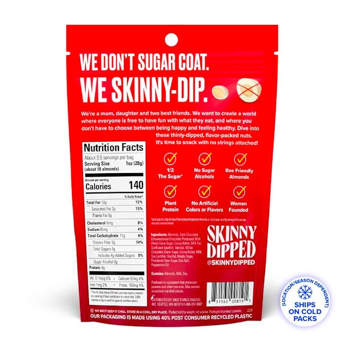 SkinnyDipped Peppermint and Mocha Splash Almonds Variety Pack Bundle, Healthy Snack, Plant Protein, Gluten Free, 3.5 oz Resealable Bags, Pack of 5, Limited Edition