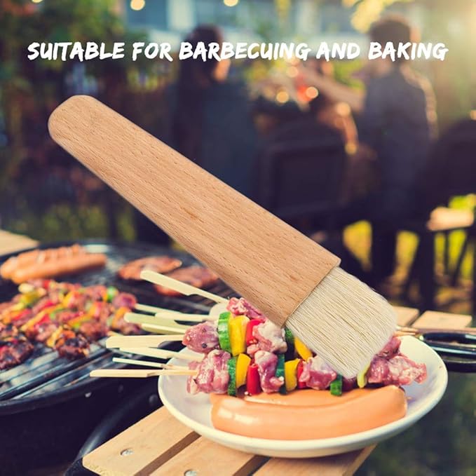 Wooden Baking Cooking Basting Brush Heat Resistant Pastry BBQ Marinade Brushes Cakes Meat Desserts Oil Sauce Butter Kitchen Tool(Flat Handle)