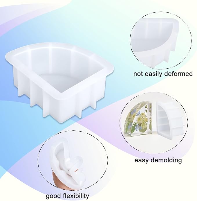 Large Bookends Resin Mold, 1 Pair Sector Silicone Geode Book Organizer, DIY Crystal Epoxy Mold for Books, Desktop Organizer, Office Home Decoration, Gift