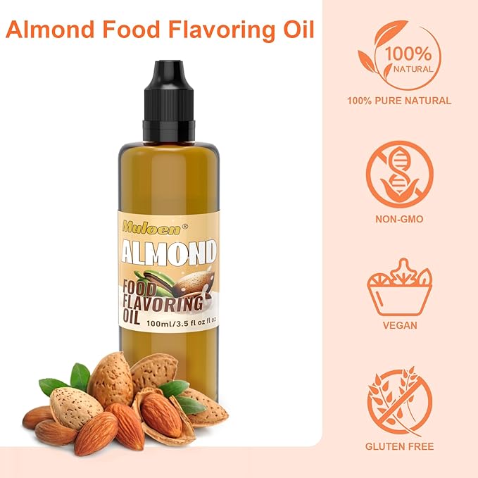 Almond Food Flavoring Oil - 3.5 Fl Oz Bottles Almond Flavor Concentrate for Food & Cosmetics - Almond Flavoring Oil for Baking, Cakes, Pastries, Beverages, Cooking, Candy, Ice Cream, Candy