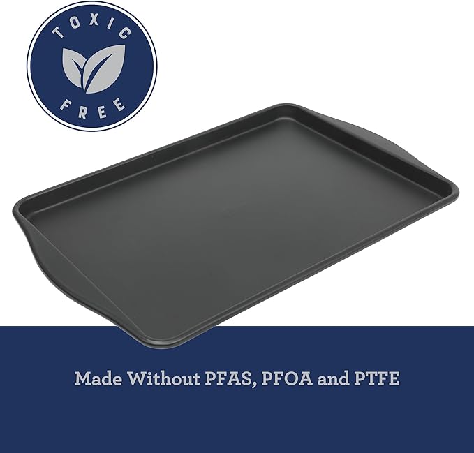 Oster Teston Nonstick Cookie Sheet, 18 x 13 Inch Carbon Steel Baking Pan, Matte Black, Warp-Resistant, PFAS-Free, Oven-Safe