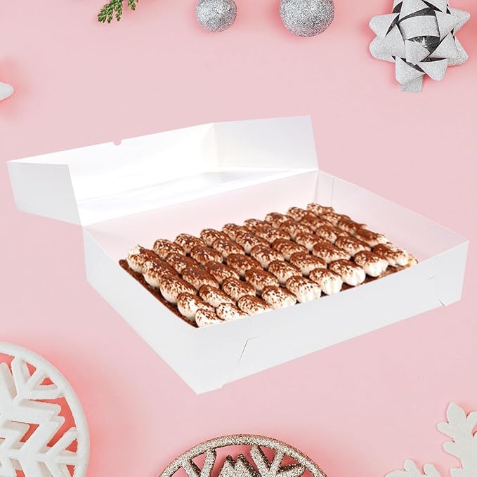 JJO 19x14x4 Inch 10 Pack Auto-Popup Cake Boxes with Thick Cake Boards,White Large Rectangle Bakery Boxes with Window,for Brownie,Cupcakes,Pie & Donuts