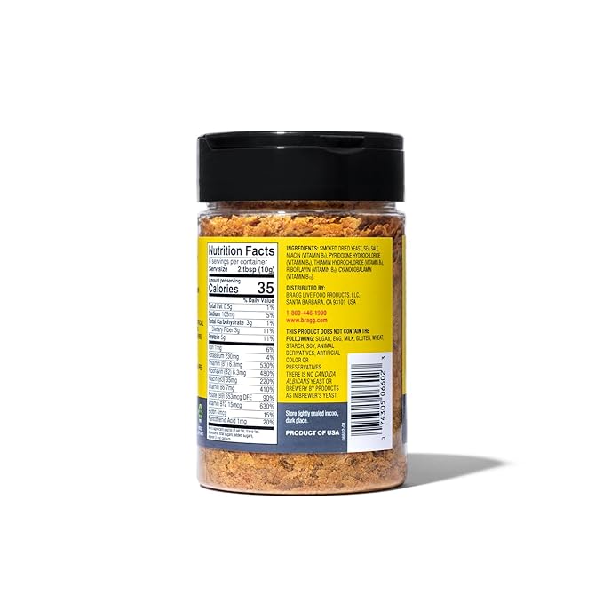 Bragg Nutritional Yeast Smoky BBQ Seasoning - 3 oz - Dairy-Free Parmesan Cheese Substitute - Perfect for Salads, Pastas, Popcorn, and More