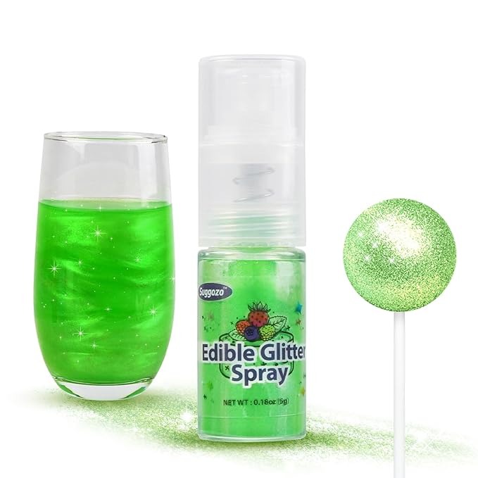 Green Edible Glitter Spray, 5g Food Grade, Edible Green Glitter for Drinks, Cake Decorating, Cocktails, Shimmer Dust Powder for Baking, Chocolate, Strawberry