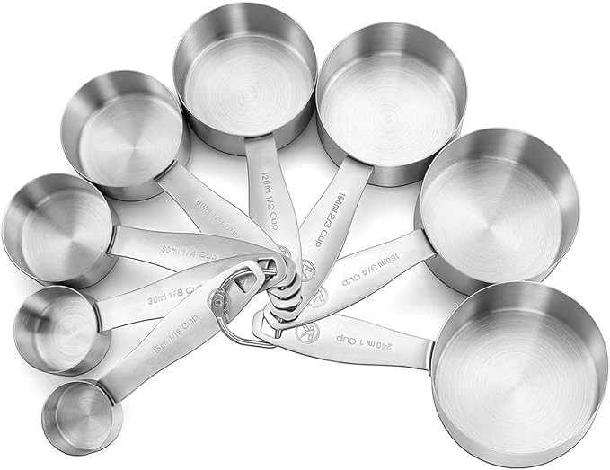 Stainless Steel Measuring Cups, 8 Piece Heavy Duty 18/8 Steel Measuring Cups Set