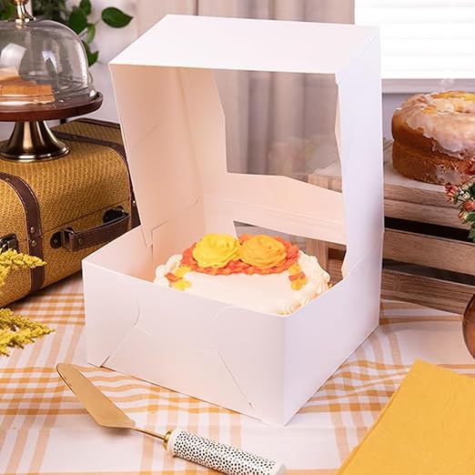 Southern Champion Tray 24453 White Window Bakery Box, Cake Carrier, Treat Box, Dessert Box, Wedding Cake Box, 10" x 10" x 5", Case of 100