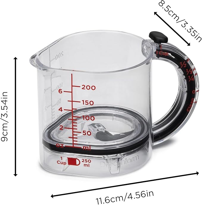 Dreamfarm Upcup All-in-1 Adjustable Measuring Cup, Metric & Imperial Measurements up to 1 Cup - Black/Clear