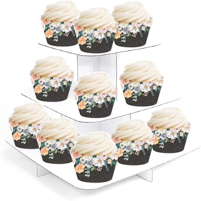 Andaz Press Party Cupcake Wrapper Decorations, Peach Coral Floral Flowers Roses on Chalkboard, 24-Pack, For Girls 1st Birthday Baby Bridal Shower Tea Party Themed Decorations