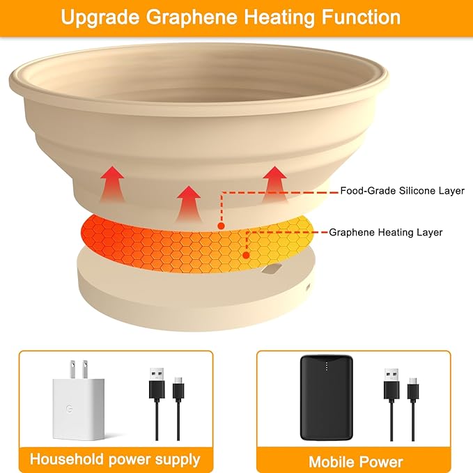 Heating Sourdough Bread Baking Supplies, Bread Proofer with 4 Temperature Settings, Round 9 Inch Foldable Silicone Basket, Yogurt & Pet Food Warmer