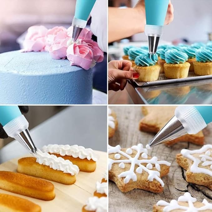 18 Inch Reusable Icing Bags 3-Pack Silicone Piping Bags, Large Pastry Bags Cake Decorating Icing Piping Bags, Baking Dessert Piping Bag with 3 Icing Couplers for Standard Tips, Blue