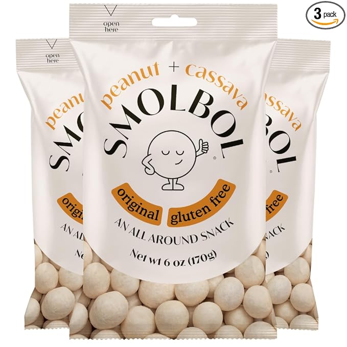SMOLBOL Crunchy Peanuts | Roasted and Lightly Salted | Gluten-Free Cassava Crust | No Sugar | Plant Protein Snack | Birthday Snacks for Kids | Party Snacks for Adults | Family Size | 6oz (Pack of 3)