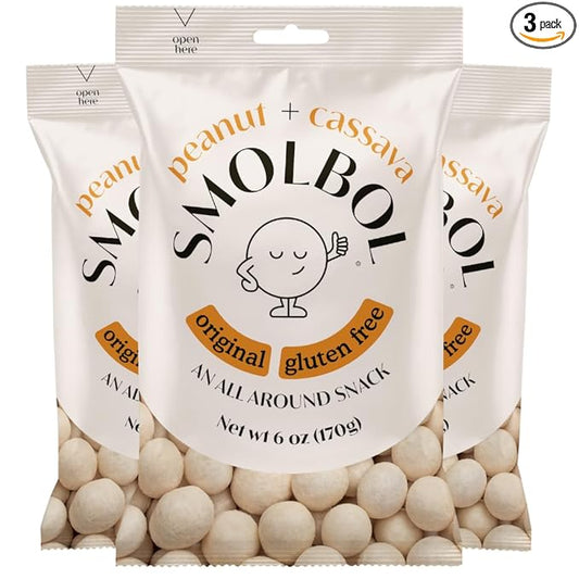 SMOLBOL Crunchy Peanuts | Roasted and Lightly Salted | Gluten-Free Cassava Crust | No Sugar | Plant Protein Snack | Birthday Snacks for Kids | Party Snacks for Adults | Family Size | 6oz (Pack of 3)