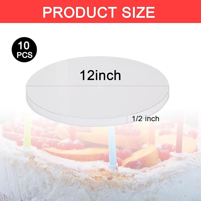 Cake Drums 12 inch - 10PCS Cake Boards 12 inch Round 1/2" Thick Cakes Base para Pastel Cardboard Sturdy Corrugated for Wedding, Birthday Decorating, Party Desserts, Baking Decorating Supplies (White)