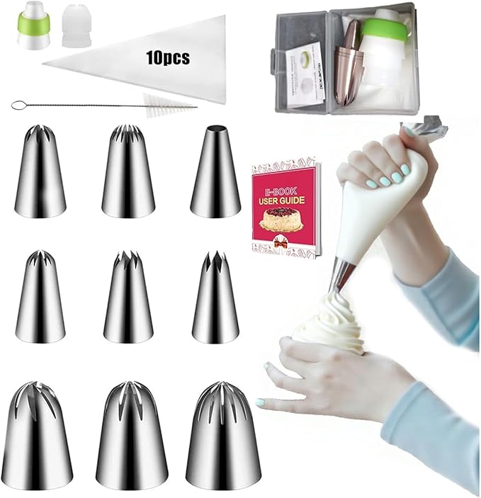 22PCS Icing Nozzles Set, Stainless Steel Piping Icing Nozzles, Cake Decorating Set, Reusable Silicone Piping Bag, Suitable for Cakes, Cupcakes, Cookies, Pastries (22)