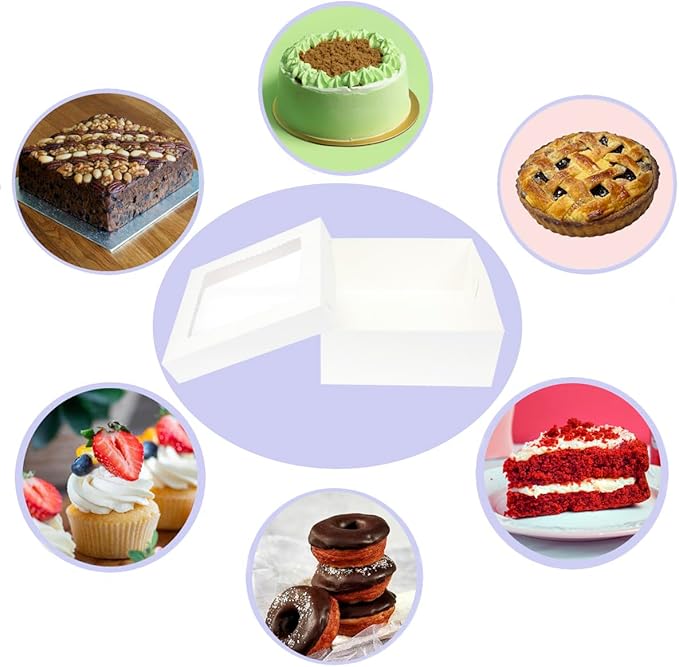 10 Pack 14 x 14 x 6 Inch Cake Boxes with Cake Boards,White Bakery Boxes,Bakery Pastry Containers for Cakes Cupcake Cookie Pie Treat Party Supplies Favors