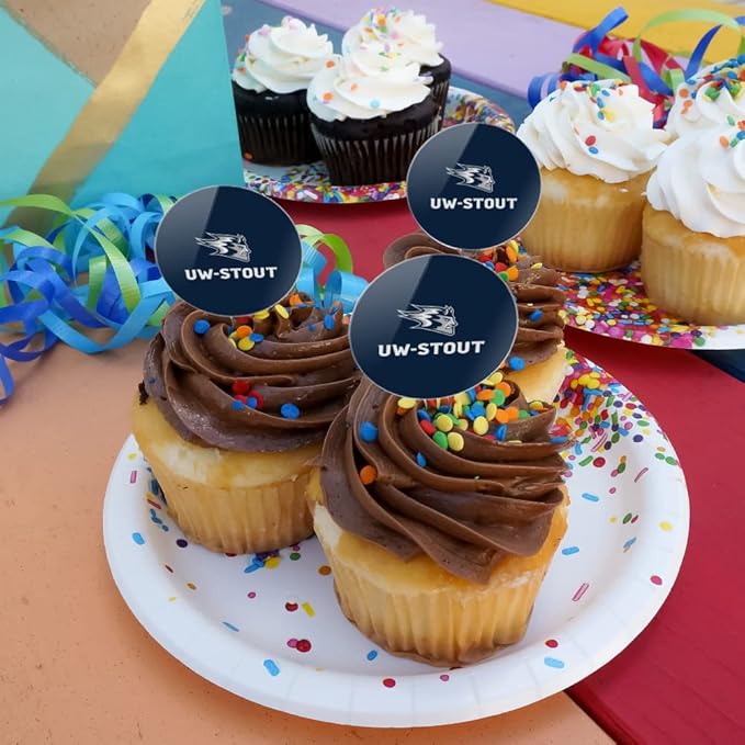 University of Wisconsin - Stout Primary Logo Cupcake Picks Toppers Decoration Set of 6