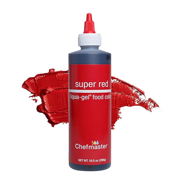 Chefmaster Super Red Liqua-Gel® Food Coloring | Vibrant Color | Professional-Grade Dye for Icing, Frosting, Fondant | Baking & Decorating | Fade-Resistant | Easy-to-Use | Made in USA | 10.5 oz
