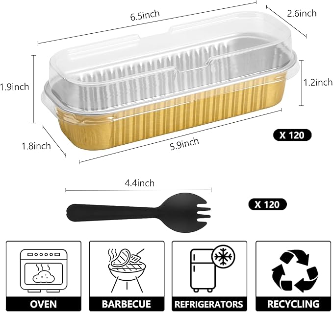 Ruckae 120 Pack Mini Loaf Pans with Lids and Spoons Stickers Disposable Aluminum Tin Foil Pans Rectangle Mini Loaf Cake Pan for Baking,Party,Picnics,Gifts(Mixed Color)