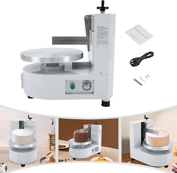 Cake Decorating Coating Machine, 80W Auto Cream Spreading Machine, Cake Cream Smooth Coating Decoration Machines with Adjustable Speed for 4-12 Inch Cakes Dessert Shops (White)