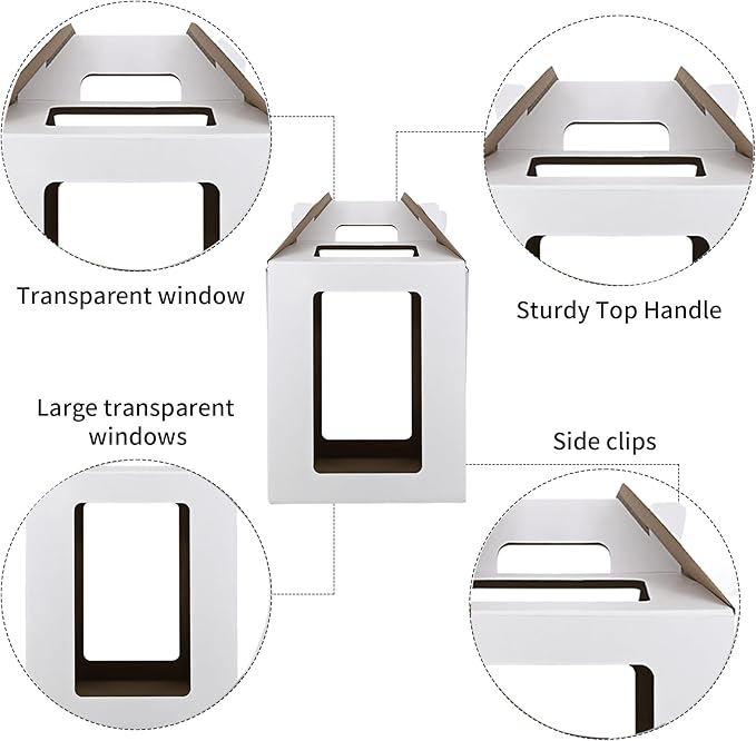 KBG Tall Cake Boxes 12 Pcs 12x12x14 and 14x14x16 Inches With Window and Handle,Disposable Large Tiered Cake Carrier Cake Containers 12Inch 14 Inch